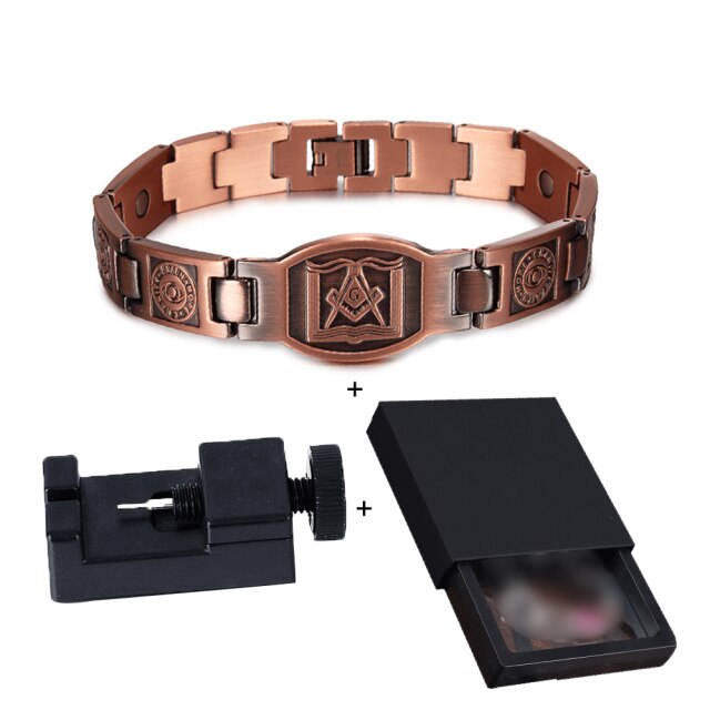 Knights Templar Commandery Bracelet - Square and Compass G/Cross Copper Magnetic - Bricks Masons