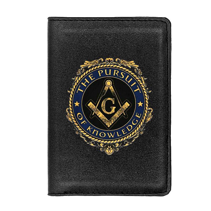 Master Mason Blue Lodge Wallet - The Pursuit Of Knowledge PU Leather Passport & Credit Card Holder Black/Brown