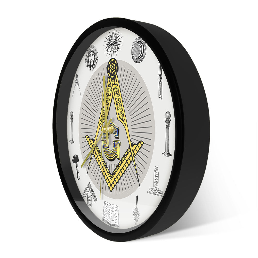 Master Mason Blue Lodge Clock - Golden Square and Compass G Digital LED