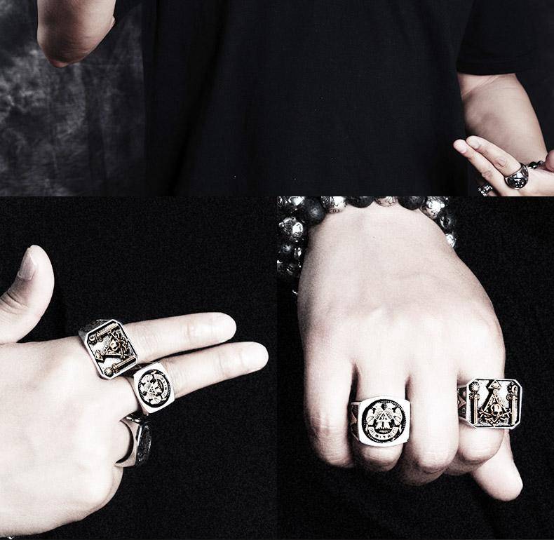 Widows Sons Ring - Gothic Skull and Bones Moon Sun