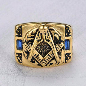 Master Mason Blue Lodge Ring - Gold & Blue Crystal