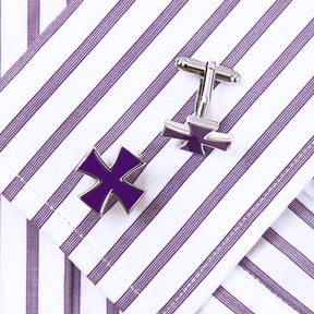 Knights Templar Commandery Cufflink - Purple Silver Cross