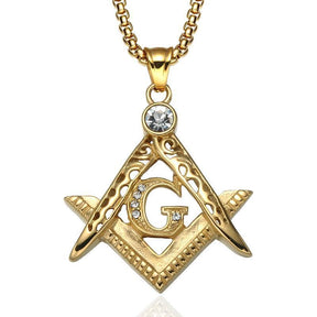 Master Mason Blue Lodge Necklace - Extra Crystal Square & Compass G