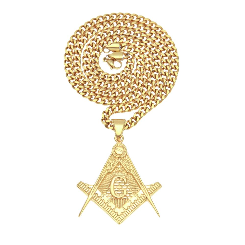 Master Mason Blue Lodge Necklace - Pyramid Golden Square Compass