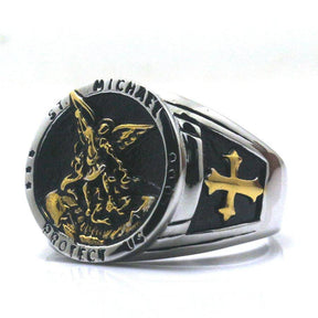 Knights Templar Commandery Ring - St. Michael Protect Us Gold/Silver