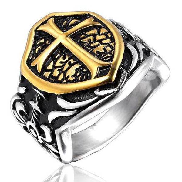 Knights Templar Commandery Ring - Golden Cross Shield Motif