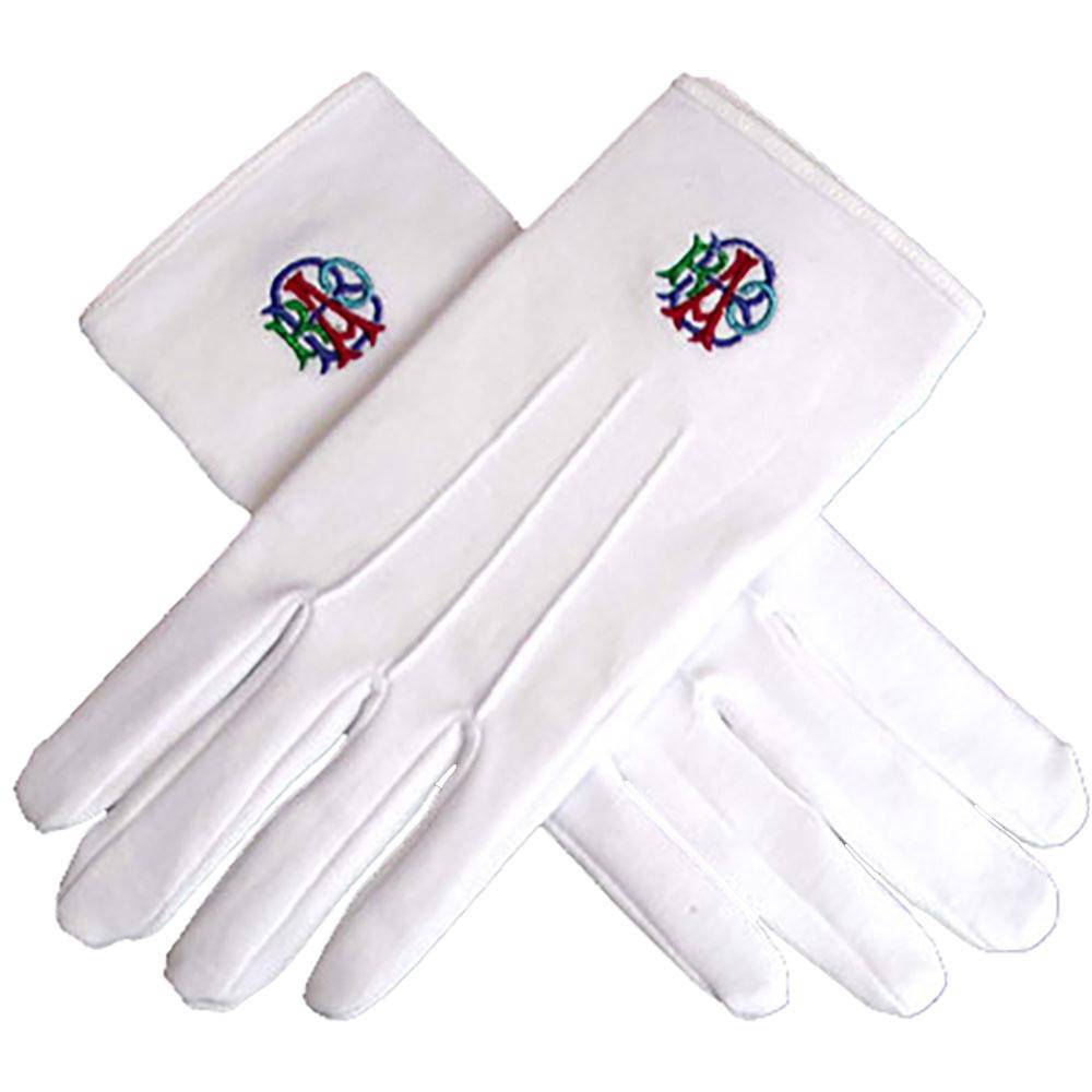 R.A.O.B. Gloves - White Cotton with Red, Blue & Green - Bricks Masons
