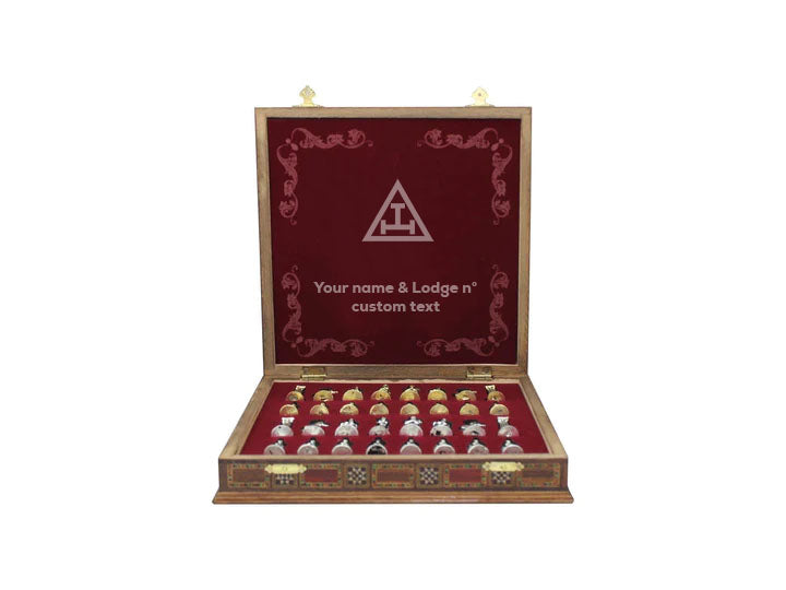 Royal Arch Chapter Chess Set - Wood Mosaic Pattern - Bricks Masons