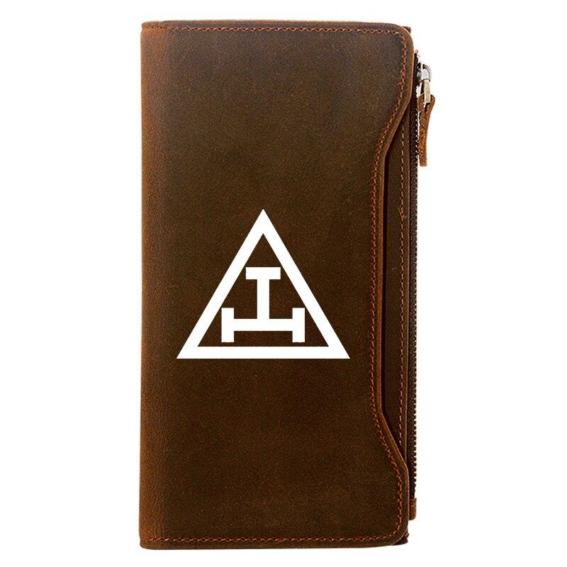 Royal Arch Chapter Wallet - Genuine Leather & Credit Card Holder Zipper Brown - Bricks Masons