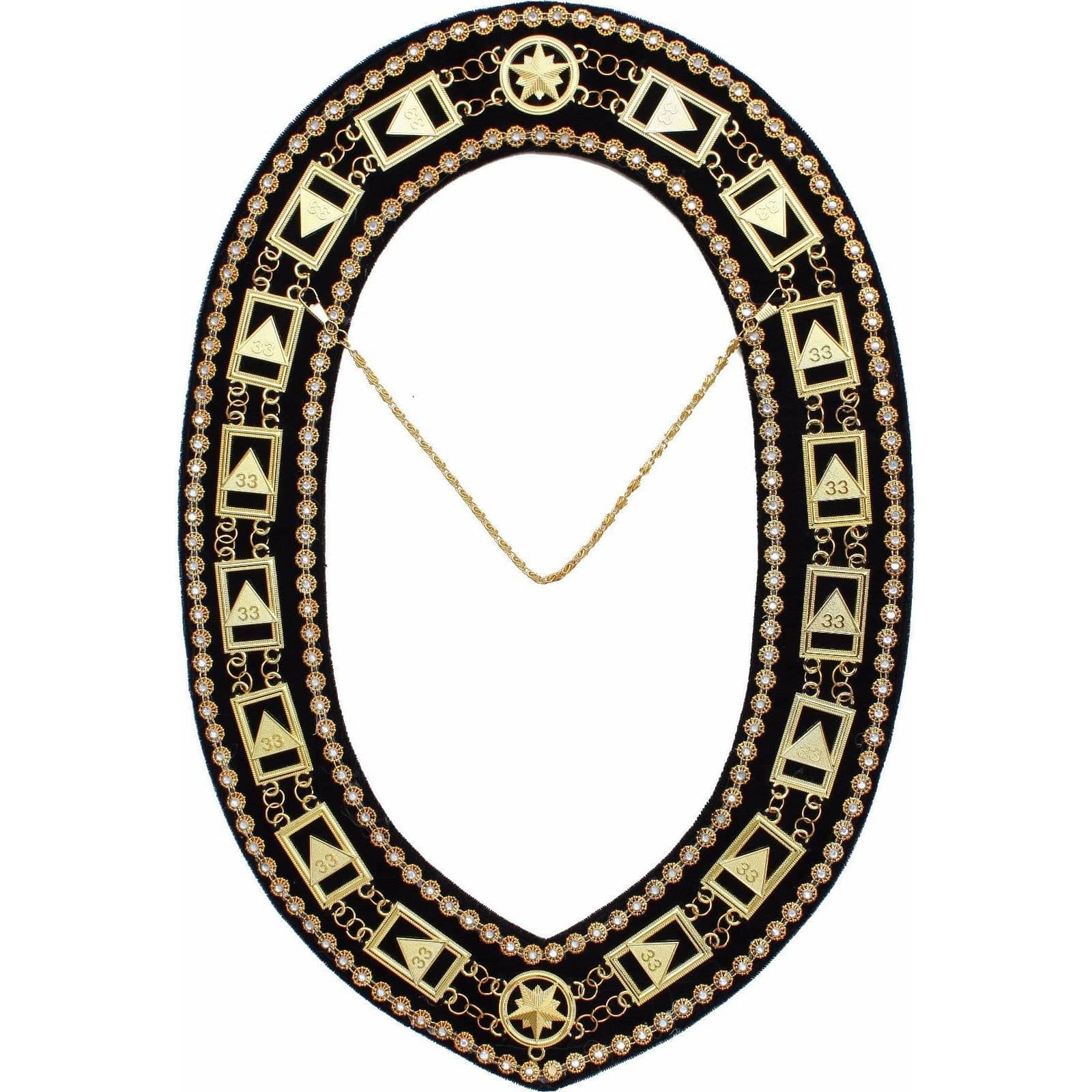 33rd Degree Scottish Rite Chain Collar - Gold Plated with Rhinestones