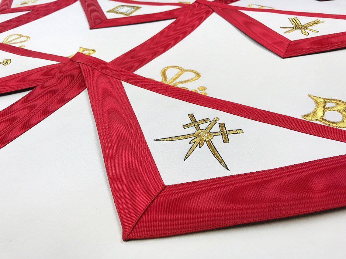 Senior Warden Scottish Rite Apron - Red Moire Gold Embroidery - Bricks Masons