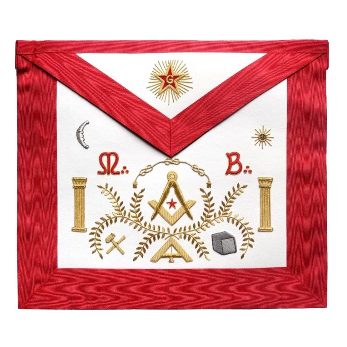 Master Mason Scottish Rite Apron - Red Moire Stone Acacia