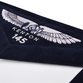 Tyler Blue Lodge Officer Apron - Kenton Lodge Navy Velvet With Silver Embroidery Thread - Bricks Masons