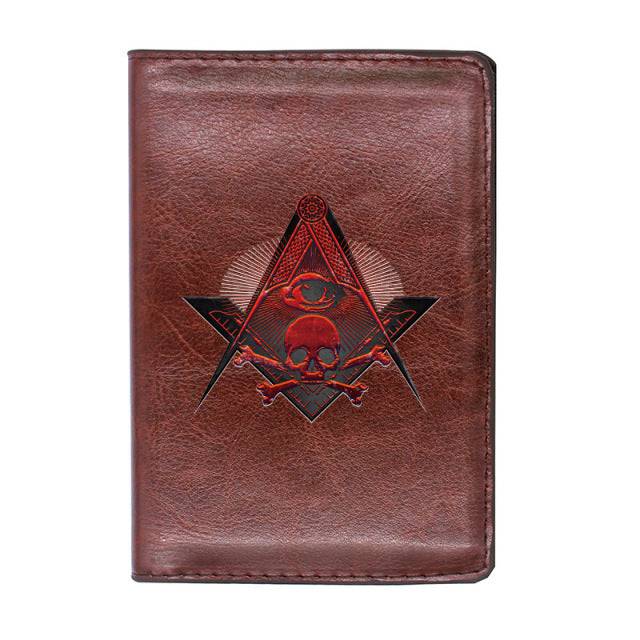Widows Sons Wallet - Skull and Bones PU Leather Passport & Credit Card Holder (Black/Brown) - Bricks Masons