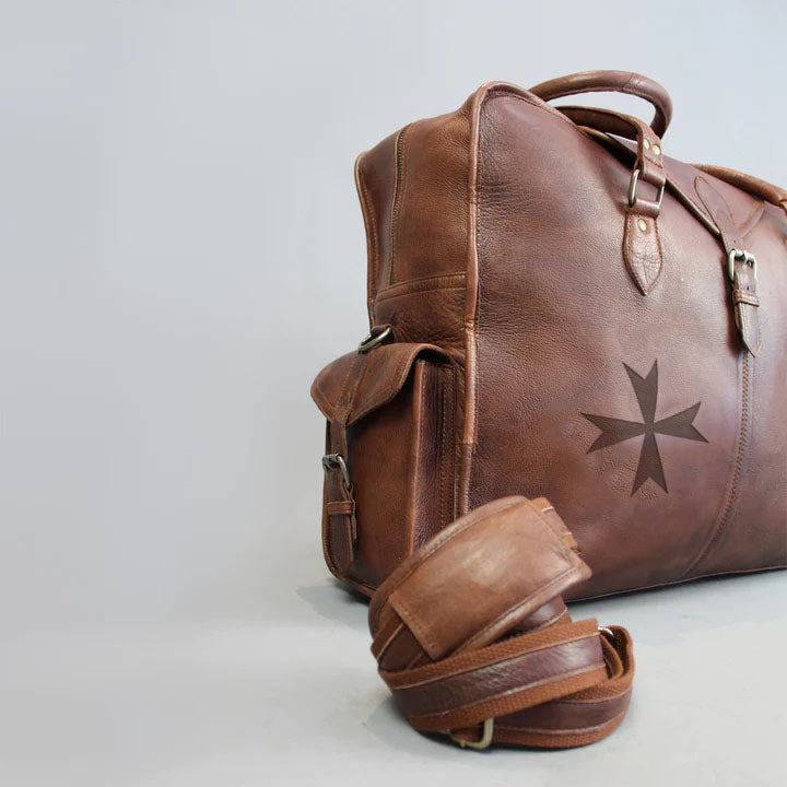 Order Of Malta Travel Bag - Genuine Brown Leather - Bricks Masons