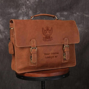 33rd Degree Scottish Rite Briefcase - Wings Up Handmade Leather - Bricks Masons