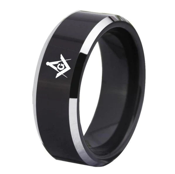 Master Mason Blue Lodge Ring - Black Tungsten - Bricks Masons