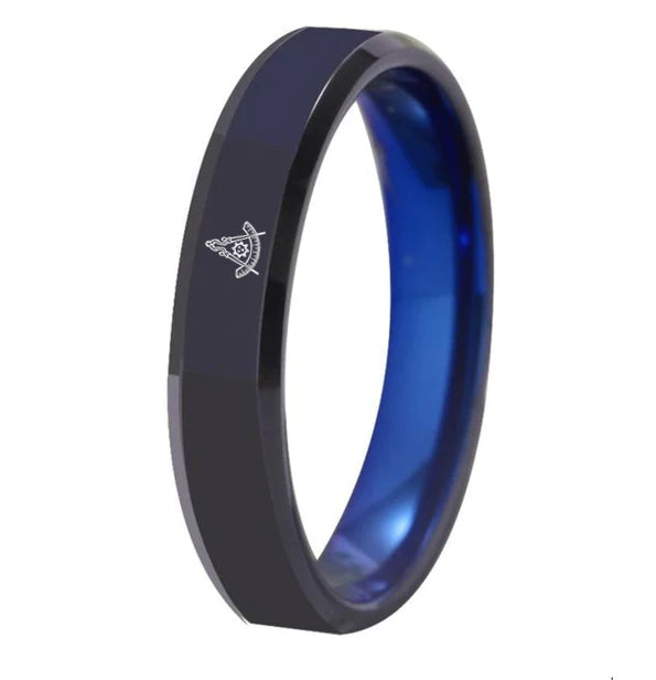 Past Master Blue Lodge California Regulation Ring - Black With Blue Tungsten - Bricks Masons