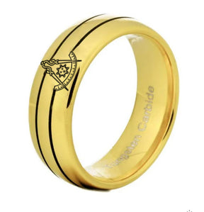 Past Master Blue Lodge California Regulation Ring - Gold Rounded Tungsten - Bricks Masons