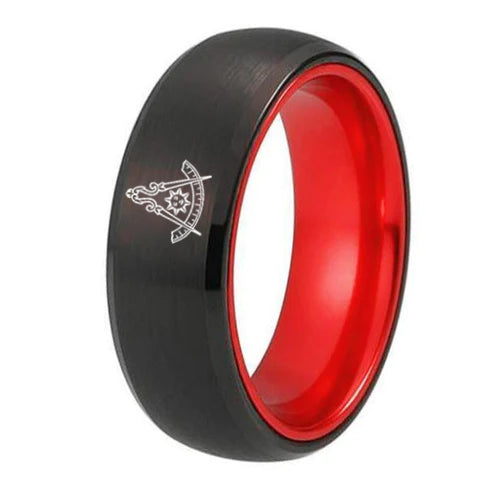 Past Master Blue Lodge California Regulation Ring - Black Tungsten With Red Aluminum Inlay - Bricks Masons