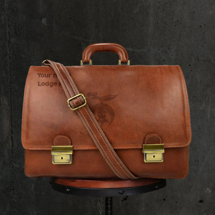 Shriners Briefcase - Genuine Brown Leather - Bricks Masons