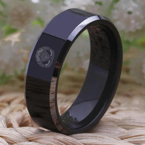 Grand Master Blue Lodge Ring - Black Tungsten Carbide - Bricks Masons