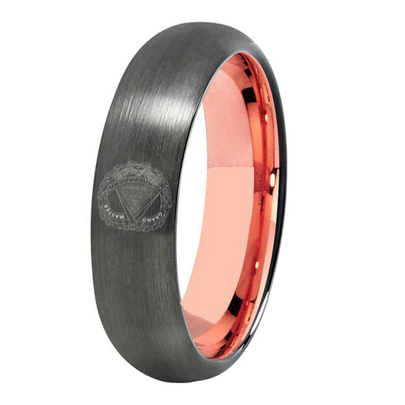 Grand Master Blue Lodge Ring - Gunmetal With Rose Gold Tungsten - Bricks Masons