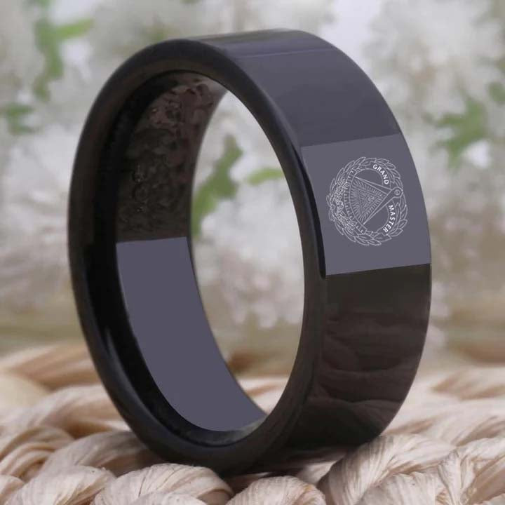 Grand Master Blue Lodge Ring - Black Tungsten - Bricks Masons