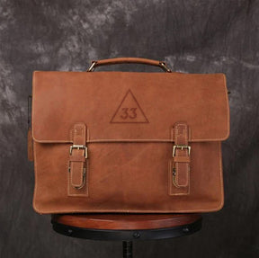 33rd Degree Scottish Rite Briefcase - Handmade Leather - Bricks Masons