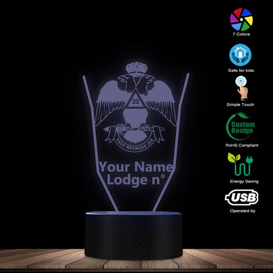 33rd Degree Scottish Rite LED Sign - Wings Down Various Colors - Bricks Masons