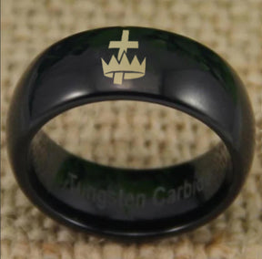 Knights Templar Commandery  Ring - Black Dome Tungsten - Bricks Masons