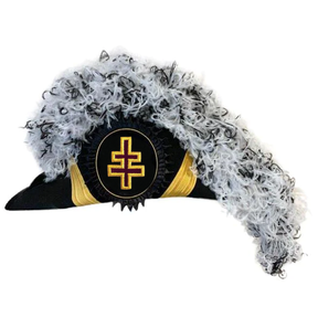 Grand Encampment Officer Knights Templar Commandery Chapeau - White & Black Blend Plumes - Bricks Masons