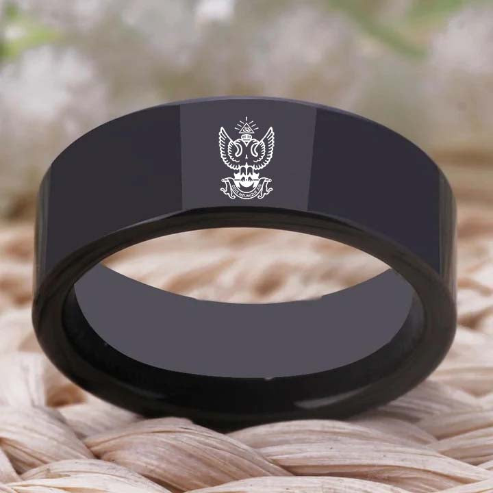 33rd Degree Scottish Rite Ring - Wings Up Black Tungsten - Bricks Masons