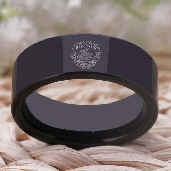 Grand Master Blue Lodge Ring - Black Tungsten - Bricks Masons