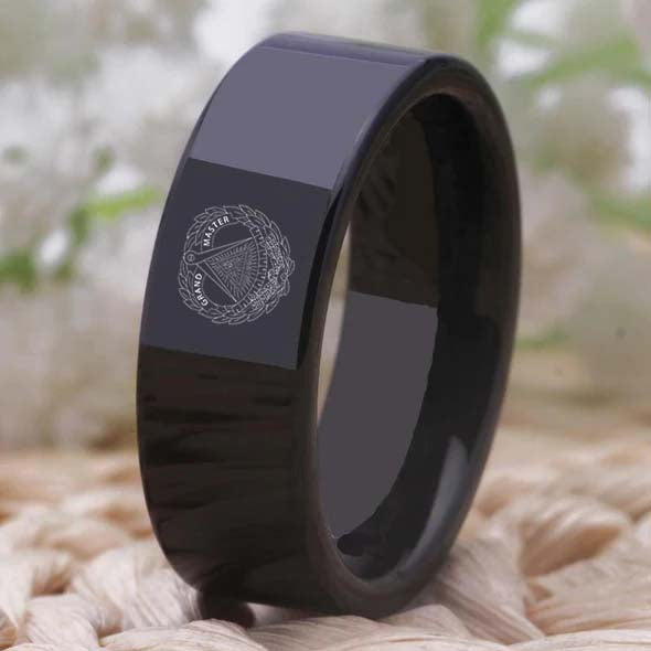 Grand Master Blue Lodge Ring - Black Tungsten - Bricks Masons