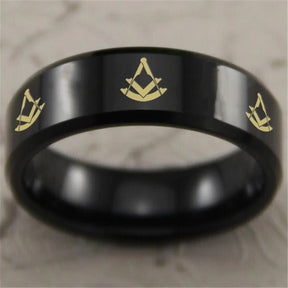 Past Master Blue Lodge Ring - Reverse Comfort Fit Tungsten - Bricks Masons