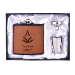 Past Master Blue Lodge Flask - 6oz Full Set Shot Glass & Funnel - Bricks Masons