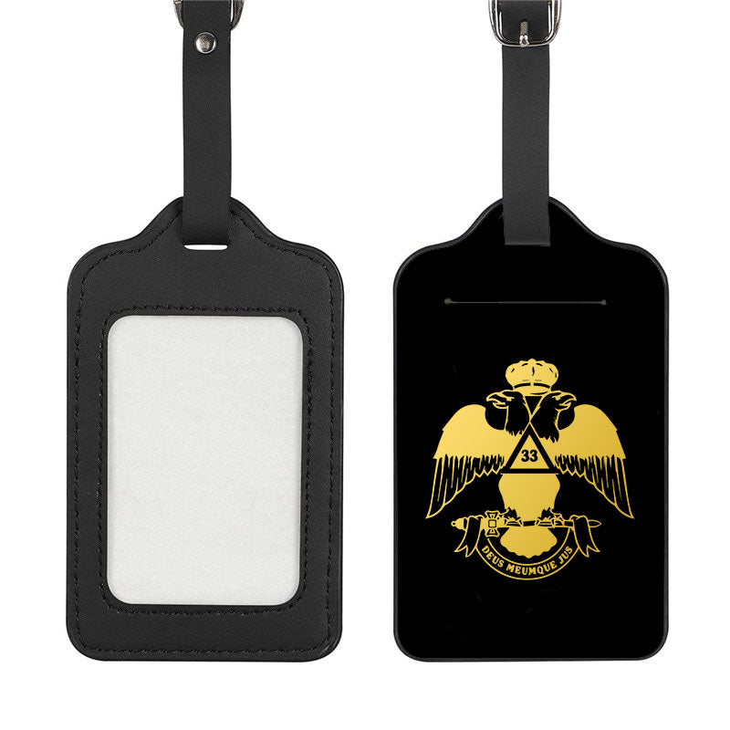 33rd Degree Scottish Rite Luggage Tag - Wings Down Black Leather - Bricks Masons