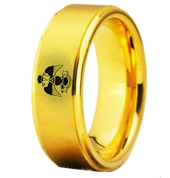 33rd Degree Scottish Rite Ring - Wings Down Gold Tungsten - Bricks Masons