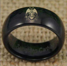 32nd Degree Scottish Rite Ring - Wings Down Black Dome Tungsten - Bricks Masons