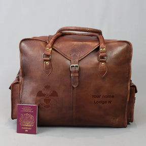 33rd Degree Scottish Rite Travel Bag - Wings Down Genuine Brown Leather - Bricks Masons