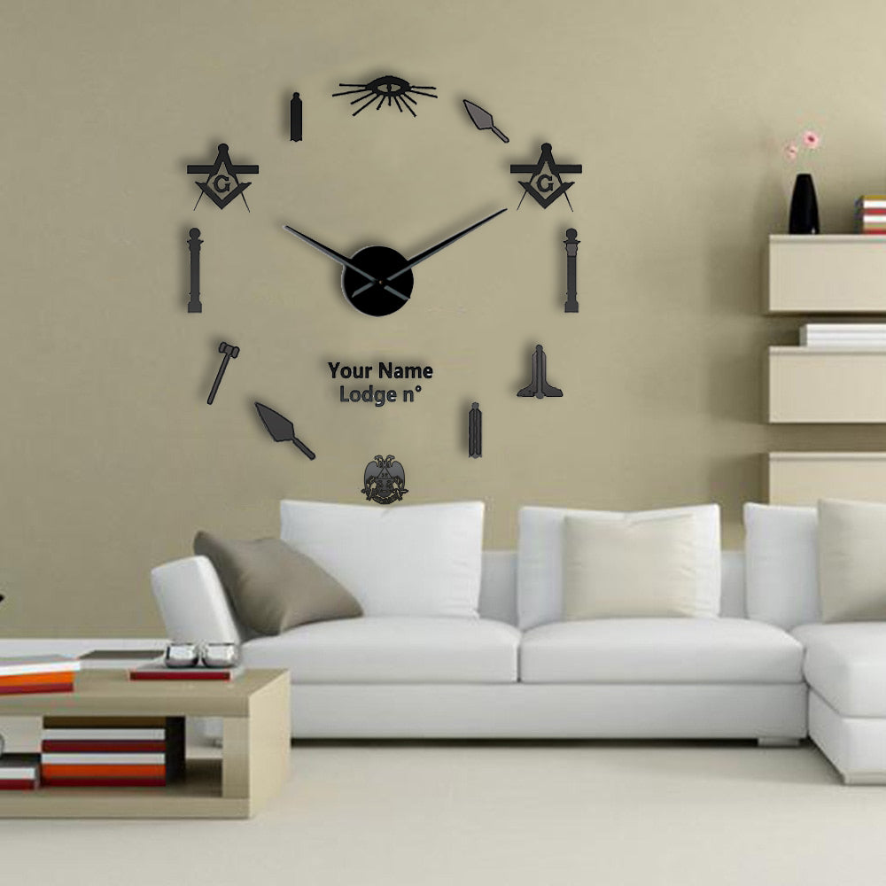 32nd Degree Scottish Rite Clock - Wings Down Frameless Design - Bricks Masons