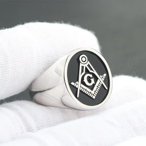 Master Mason Blue Lodge Ring - Sterling Silver & Black - Bricks Masons