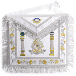 Past Master Blue Lodge California Regulation Apron - White & Gold Emboidery Bullion - Bricks Masons