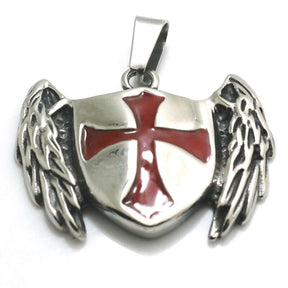 Knights Templar Commandery Pendant - Red Cross Angle Wing Shield - Bricks Masons