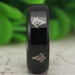 Masonic Reverse Comfort Fit Tungsten Ring Free Engraving - Bricks Masons