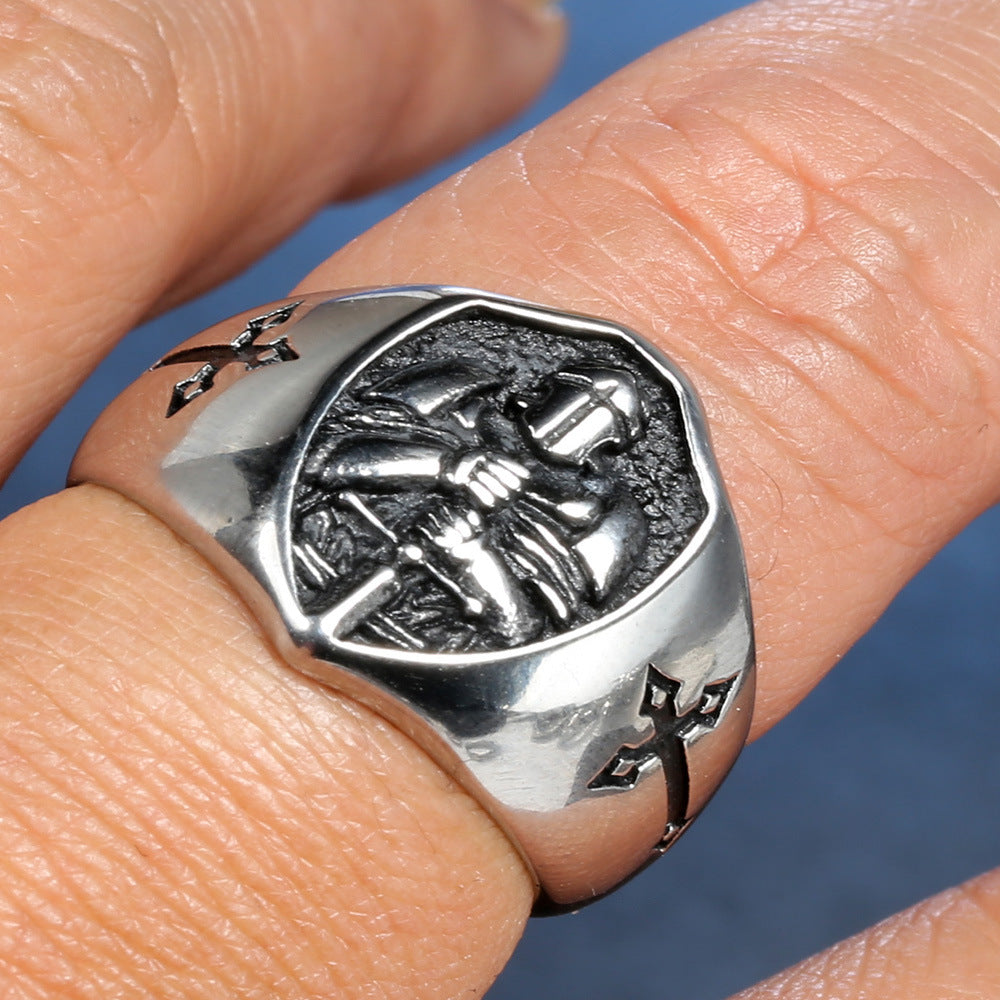 Knights Templar Commandery Ring - Black Cross Shield Signet - Bricks Masons