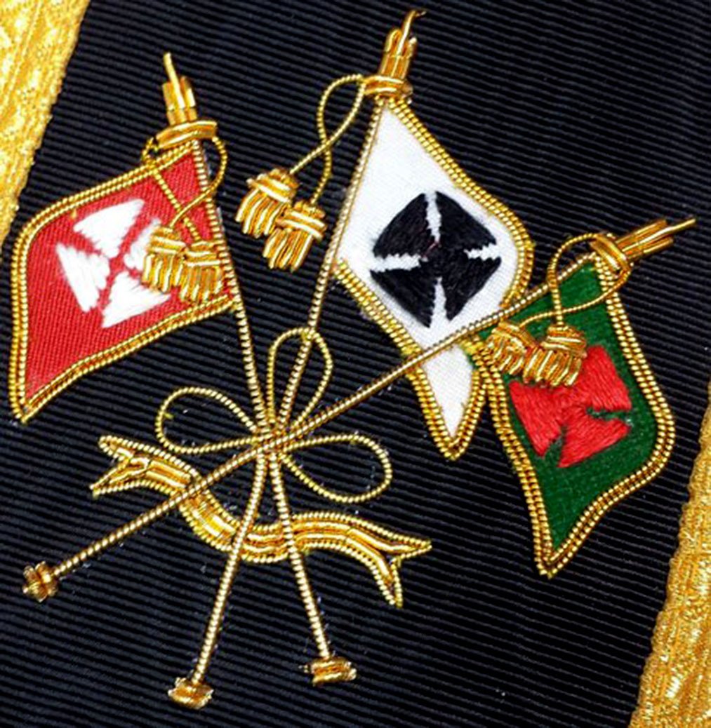 32nd Degree Scottish Rite Collar - Black with Gold and Silver Heavy Embroidery - Bricks Masons