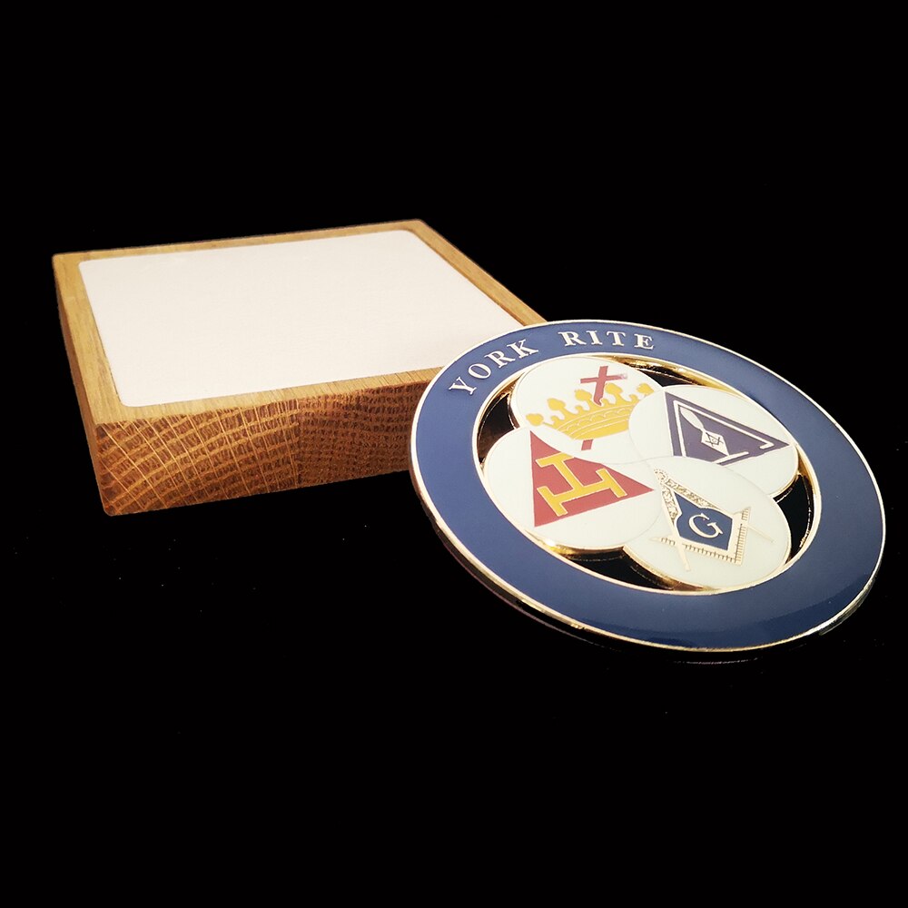 Blue Lodge / Royal Arch / Council / Knights Templar Commandery Car Emblem - York Rite Blue Medallion - Bricks Masons