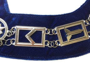 Blue Lodge Working Tools - Chain Collar - Gold/Silver on Blue + Free Case - Bricks Masons